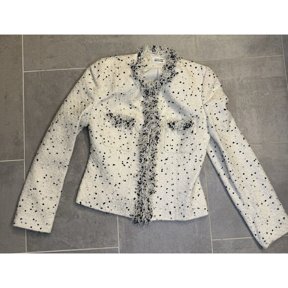 GERALDINE PARIS Women's EU 42 / US Size 6 Tweed Long Sleeve Jacket White Speckle - Picture 1 of 10